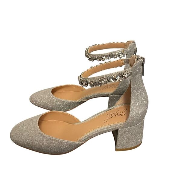 Jewel Badgley Mischka Cathleen Block Heels Glitter Silver Size 7 NEW - Picture 3 of 5